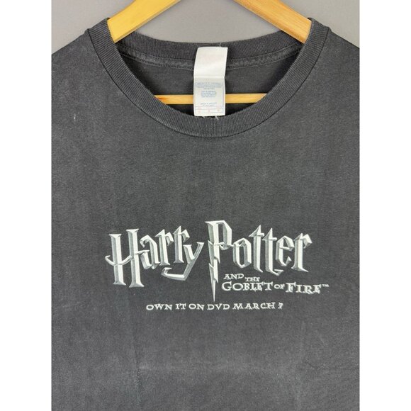 Vintage Y2K Harry Potter And The Goblet Of Fire Movie Book Promo Black Faded Tee - Picture 3 of 7